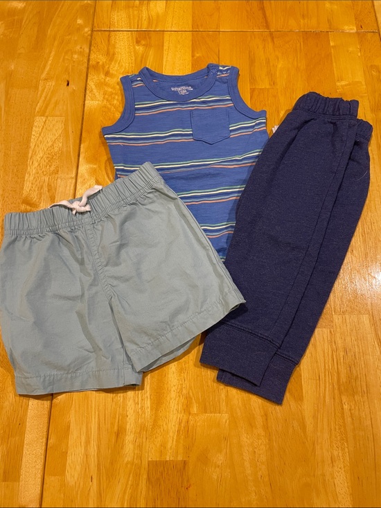 Other - Blue Striped Tank Top with Light Blue Shorts and Navy Sweatpants Set